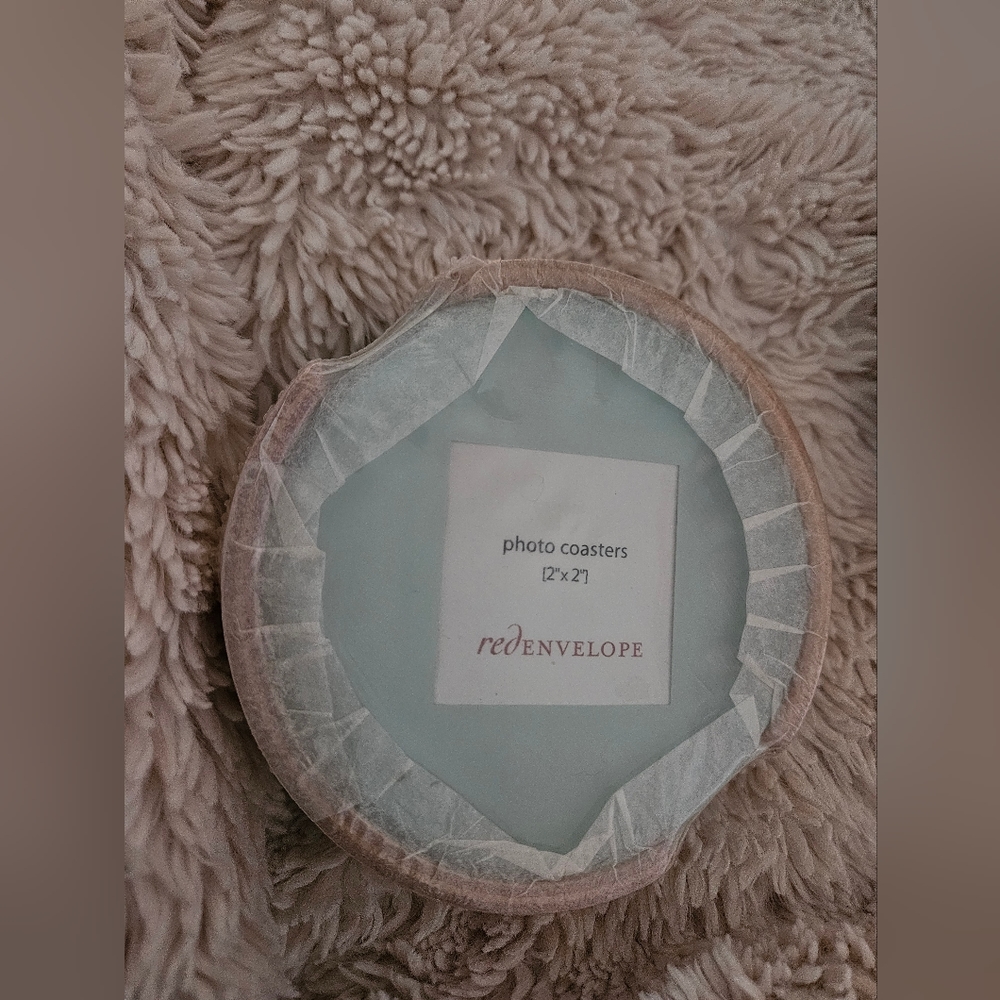 *NEW* Red Envelope photo coaster w cherry finish